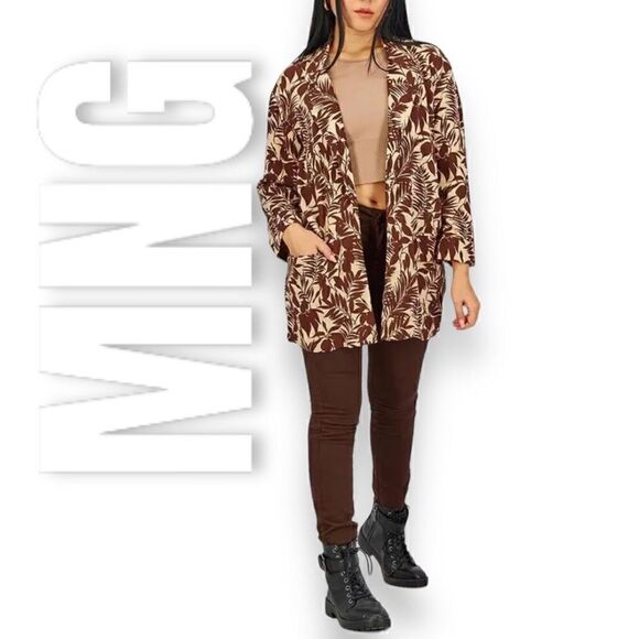 MNG Mango Linen Blend Tropical Print Notch Collar Oversized Blazer Women’s XXS - Picture 1 of 16